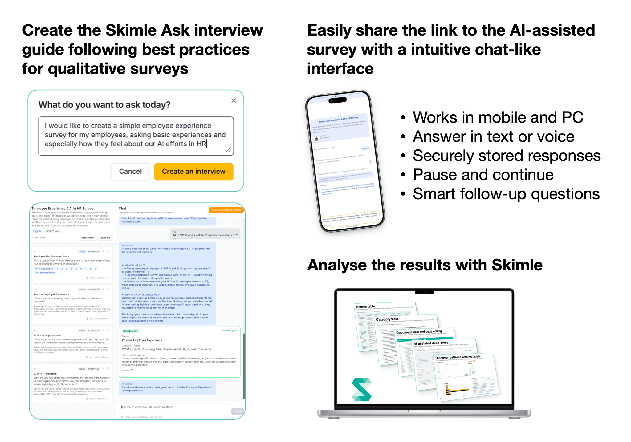 Skimle Ask interface for creating AI-powered interviews