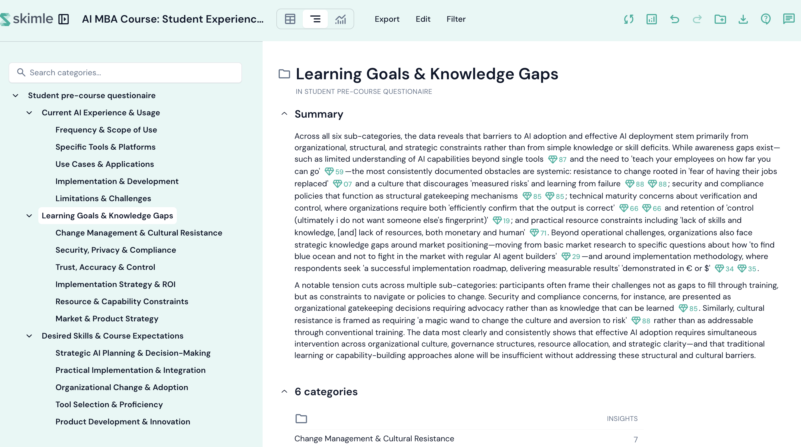 Skimle Ask analysis overview