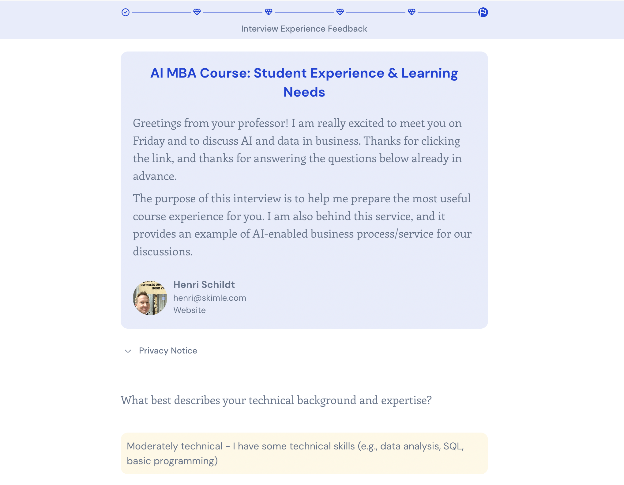 Skimle Ask participant view