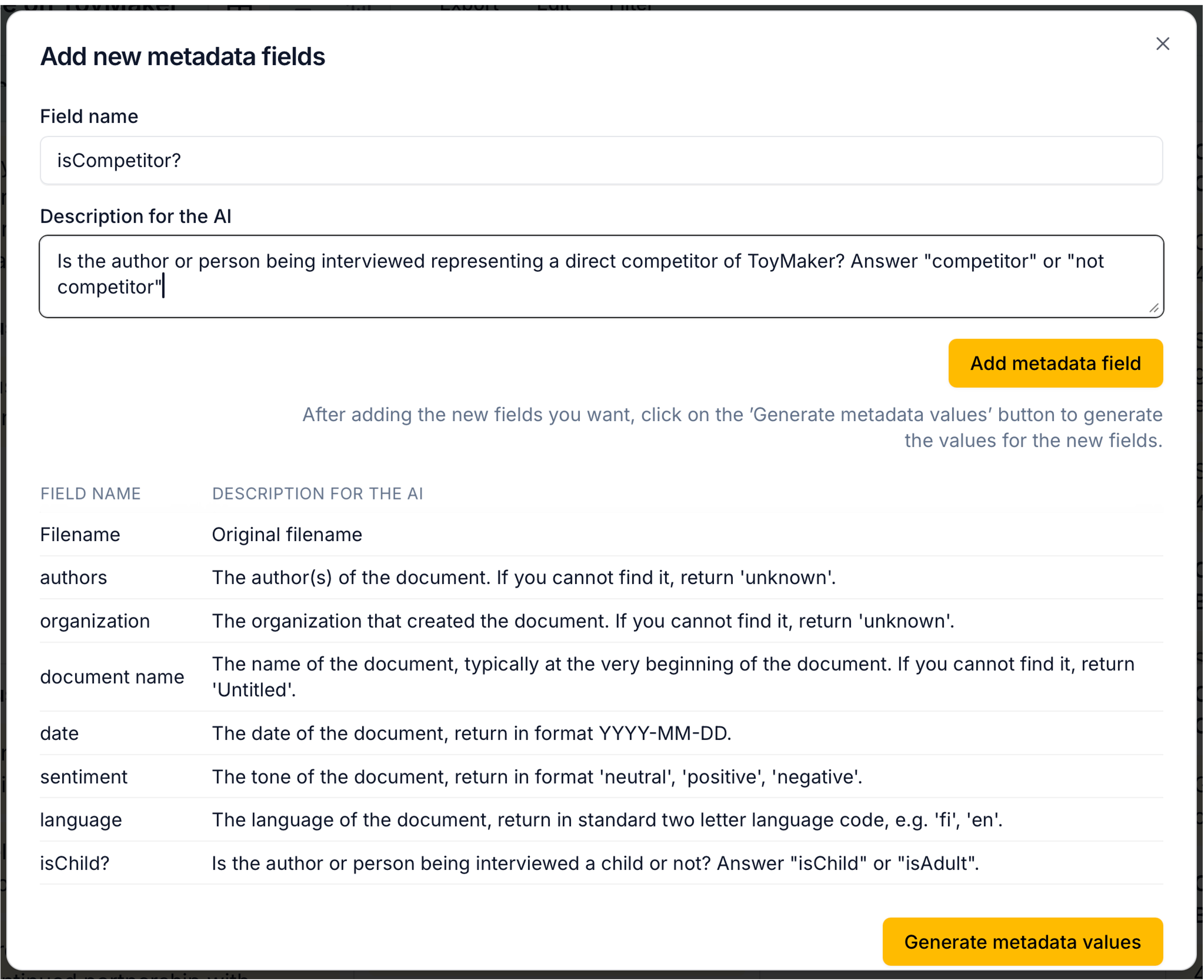 Generate custom metadata