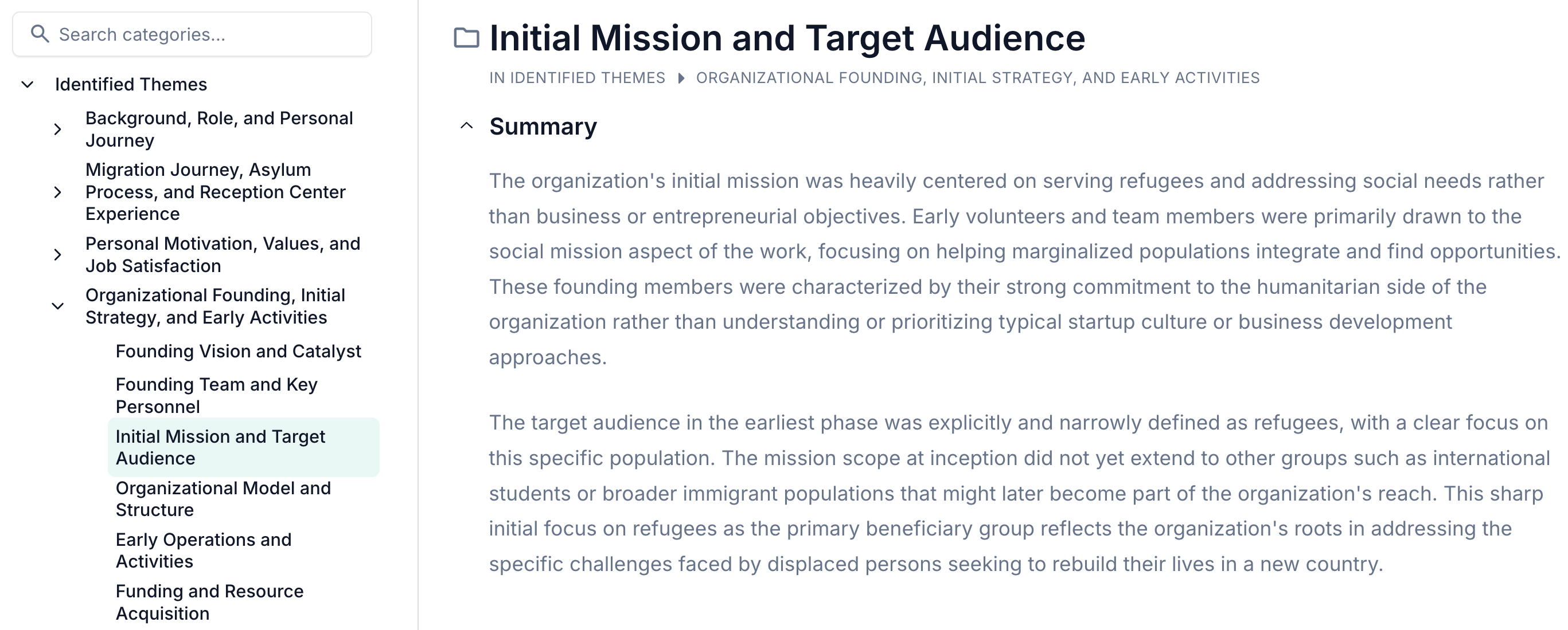 Skimle screenshot, category