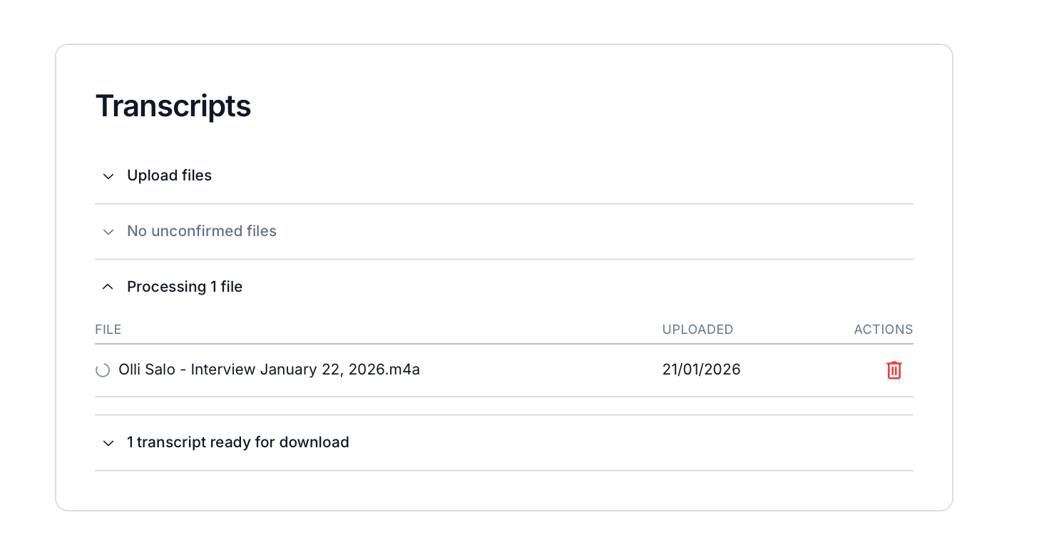 Skimle has a secure and trustworthy audio transcription feature for interviews